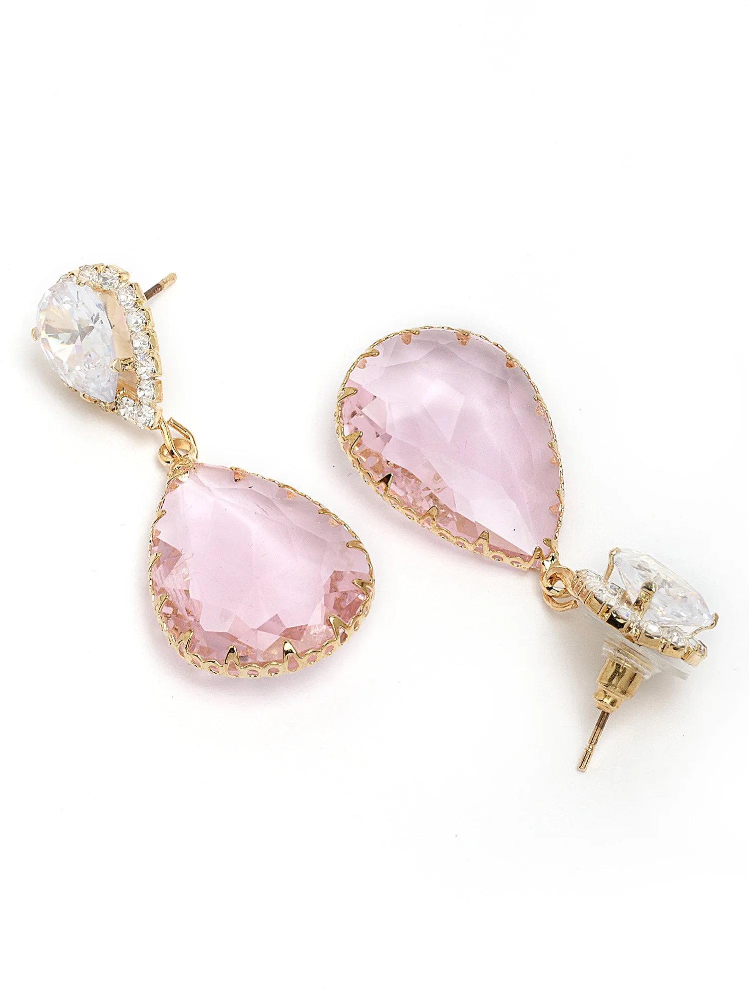 Bohey by KARATCART Gold-Plated Contemporary Pink Drop Earrings for Women