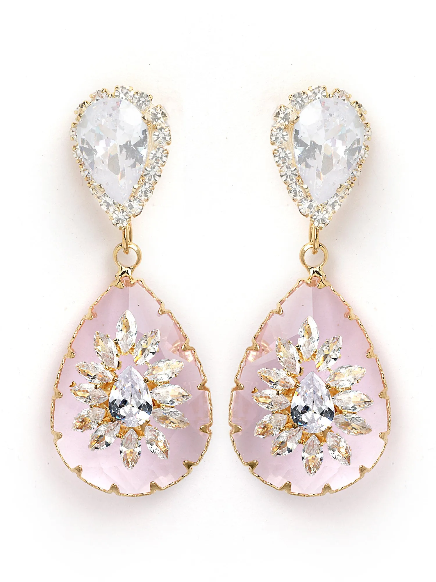 Bohey by KARATCART Gold-Plated Contemporary Pink Drop Earrings for Women