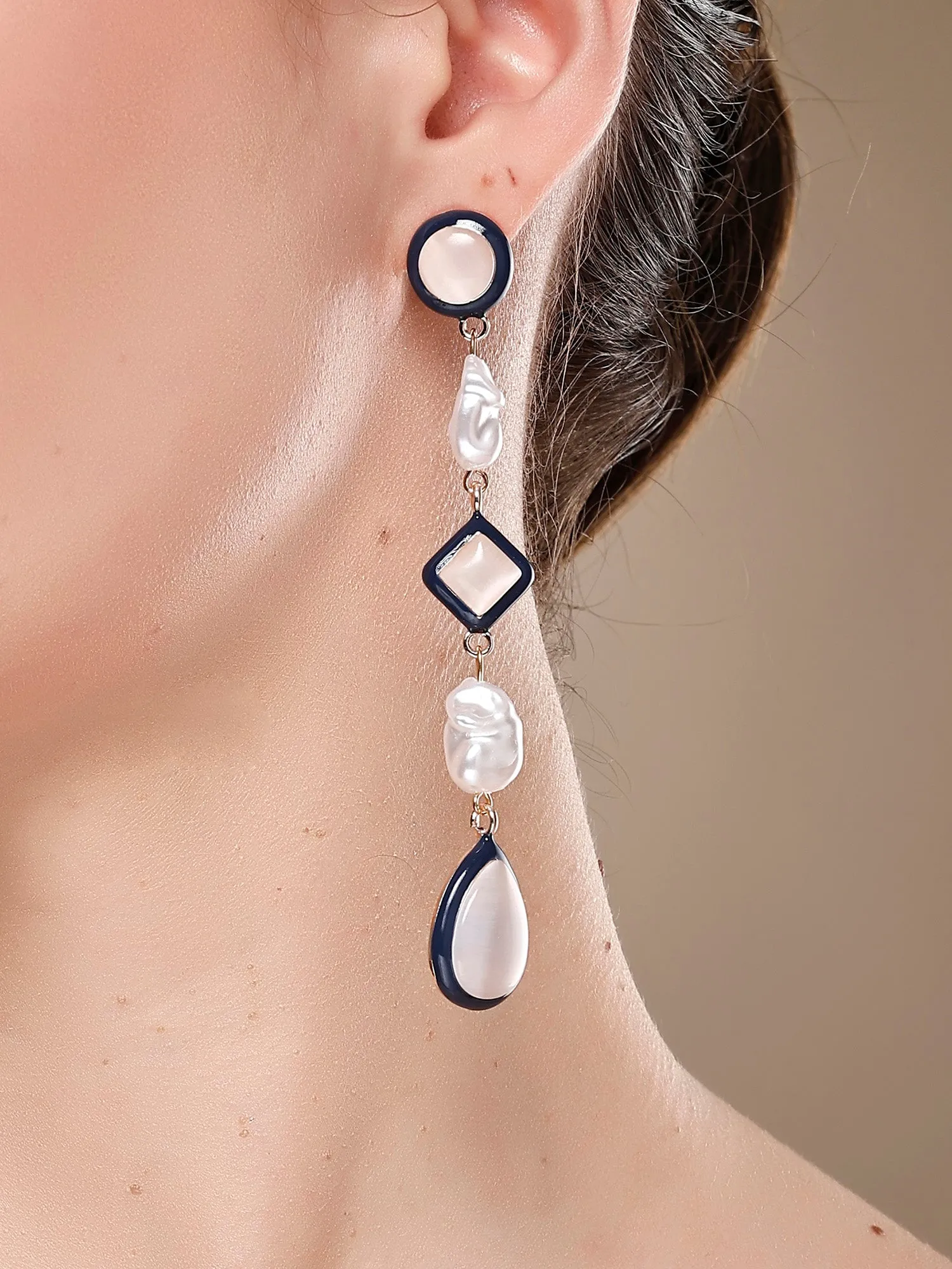 Bohey by KARATCART Gold-Plated Contemporary Pink Drop Earrings for Women