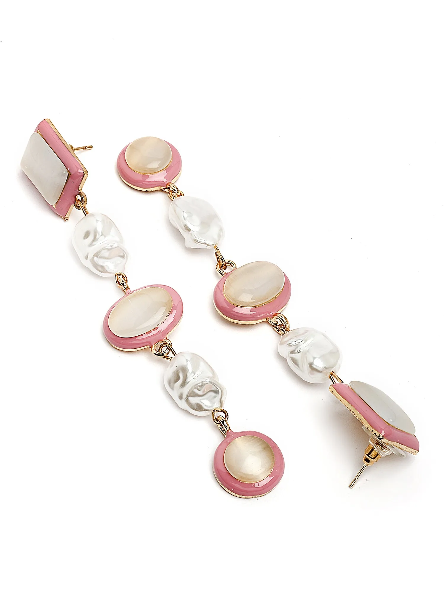 Bohey by KARATCART Gold-Plated Contemporary Pink Drop Earrings for Women