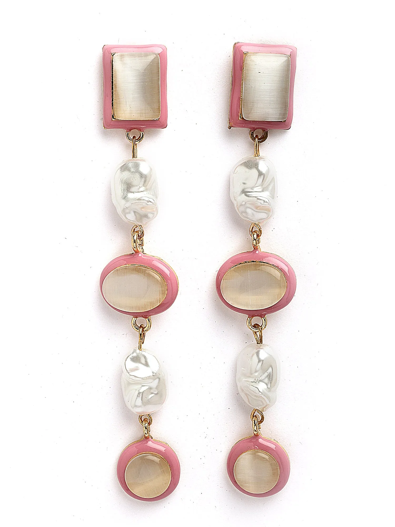 Bohey by KARATCART Gold-Plated Contemporary Pink Drop Earrings for Women