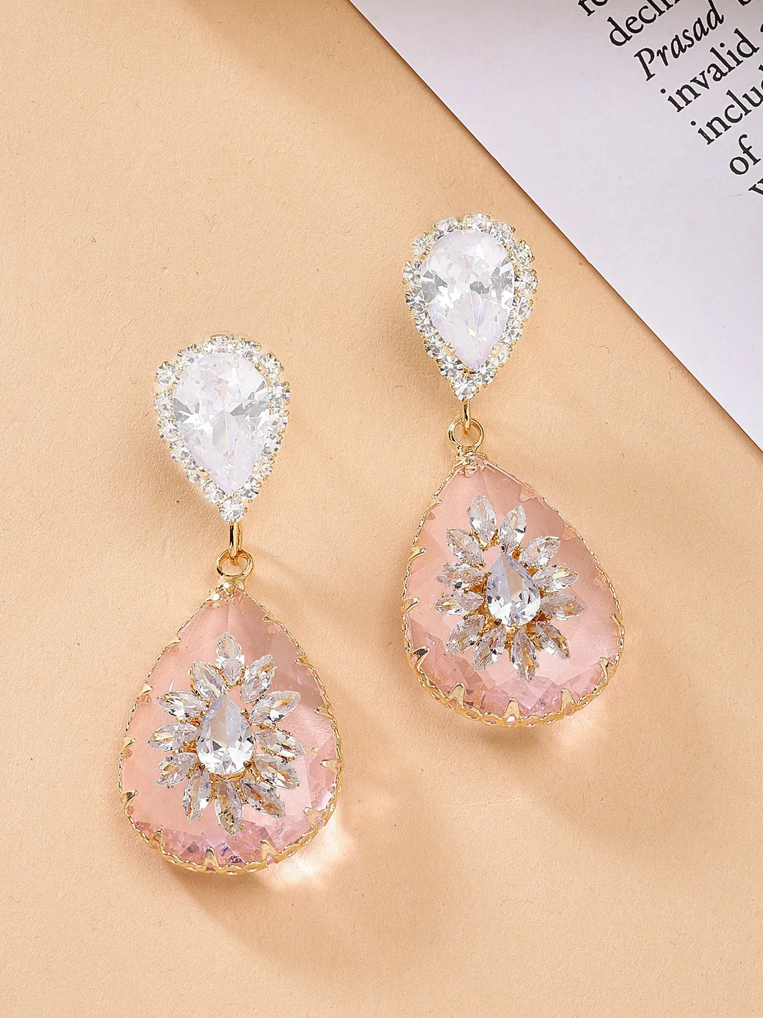 Bohey by KARATCART Gold-Plated Contemporary Pink Drop Earrings for Women