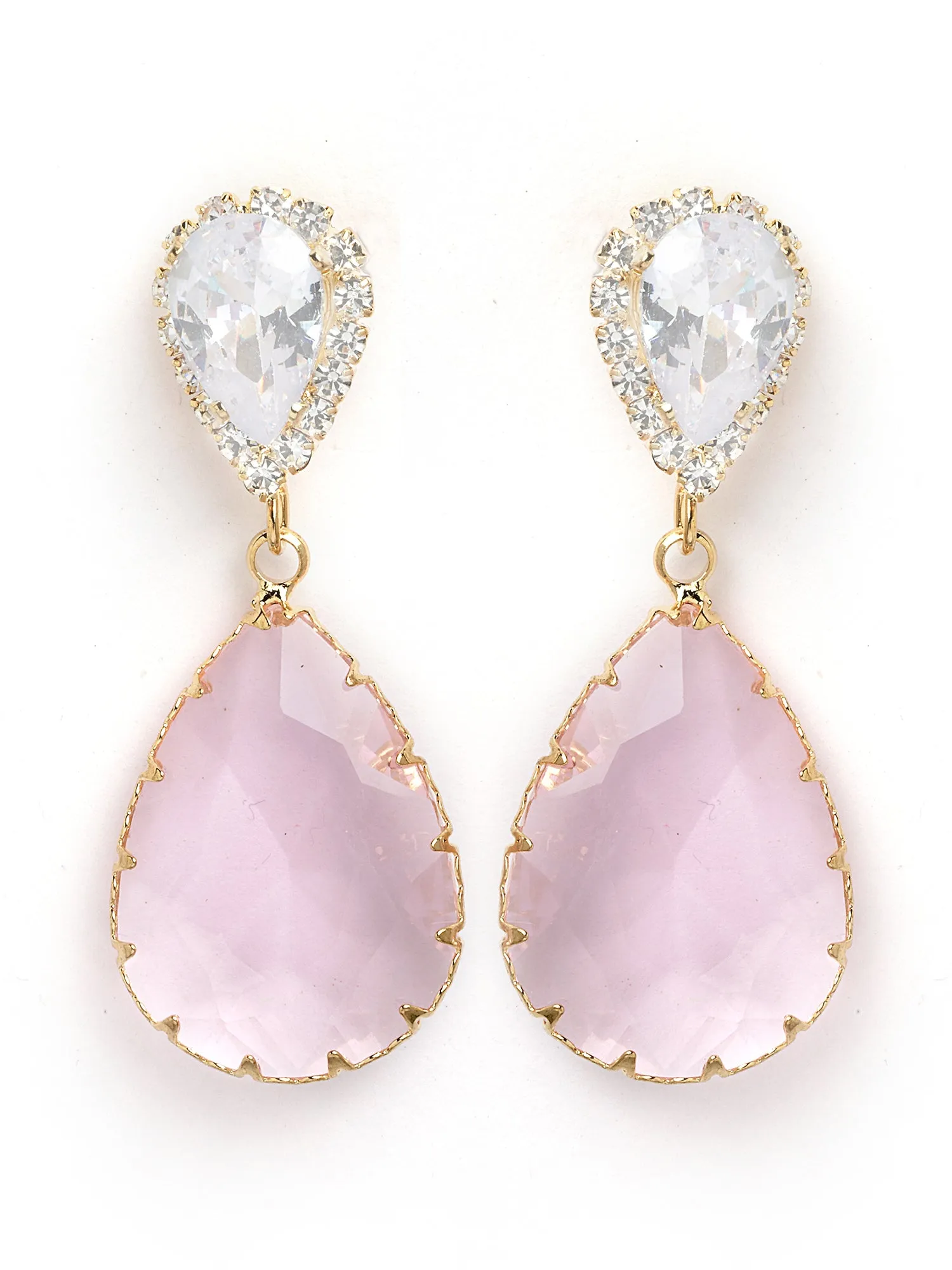 Bohey by KARATCART Gold-Plated Contemporary Pink Drop Earrings for Women