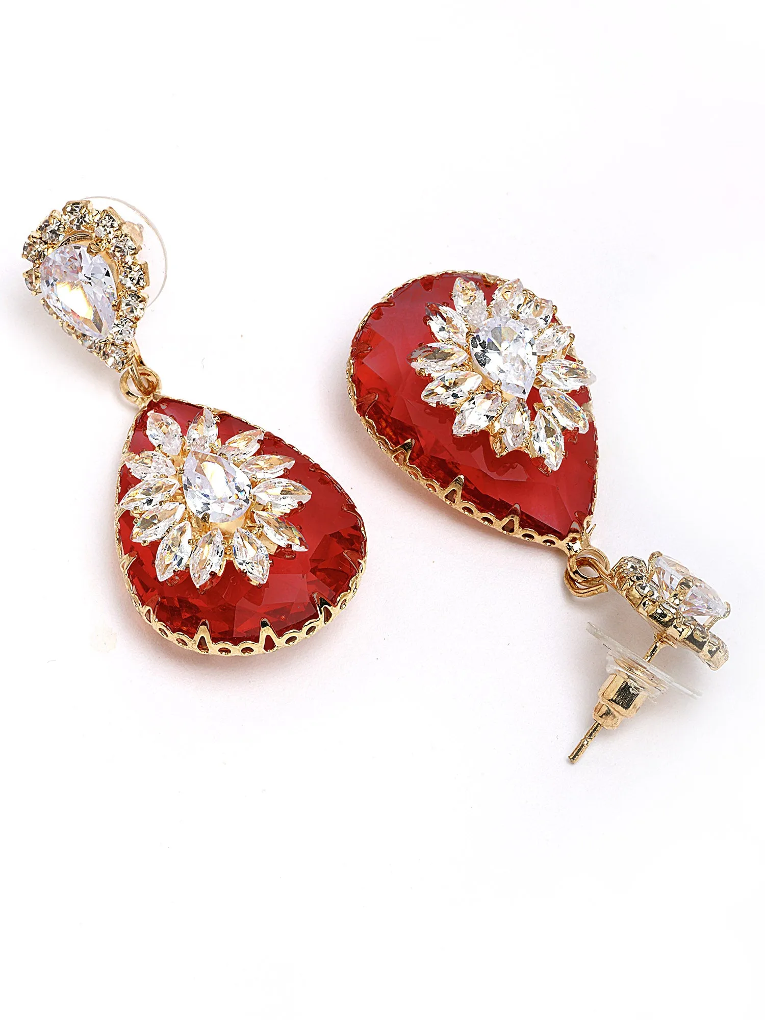 Bohey by KARATCART Gold-Plated Contemporary Red Drop Earrings for Women