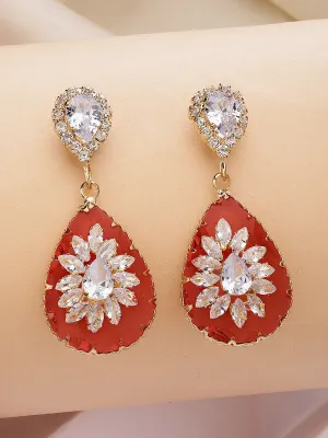 Bohey by KARATCART Gold-Plated Contemporary Red Drop Earrings for Women