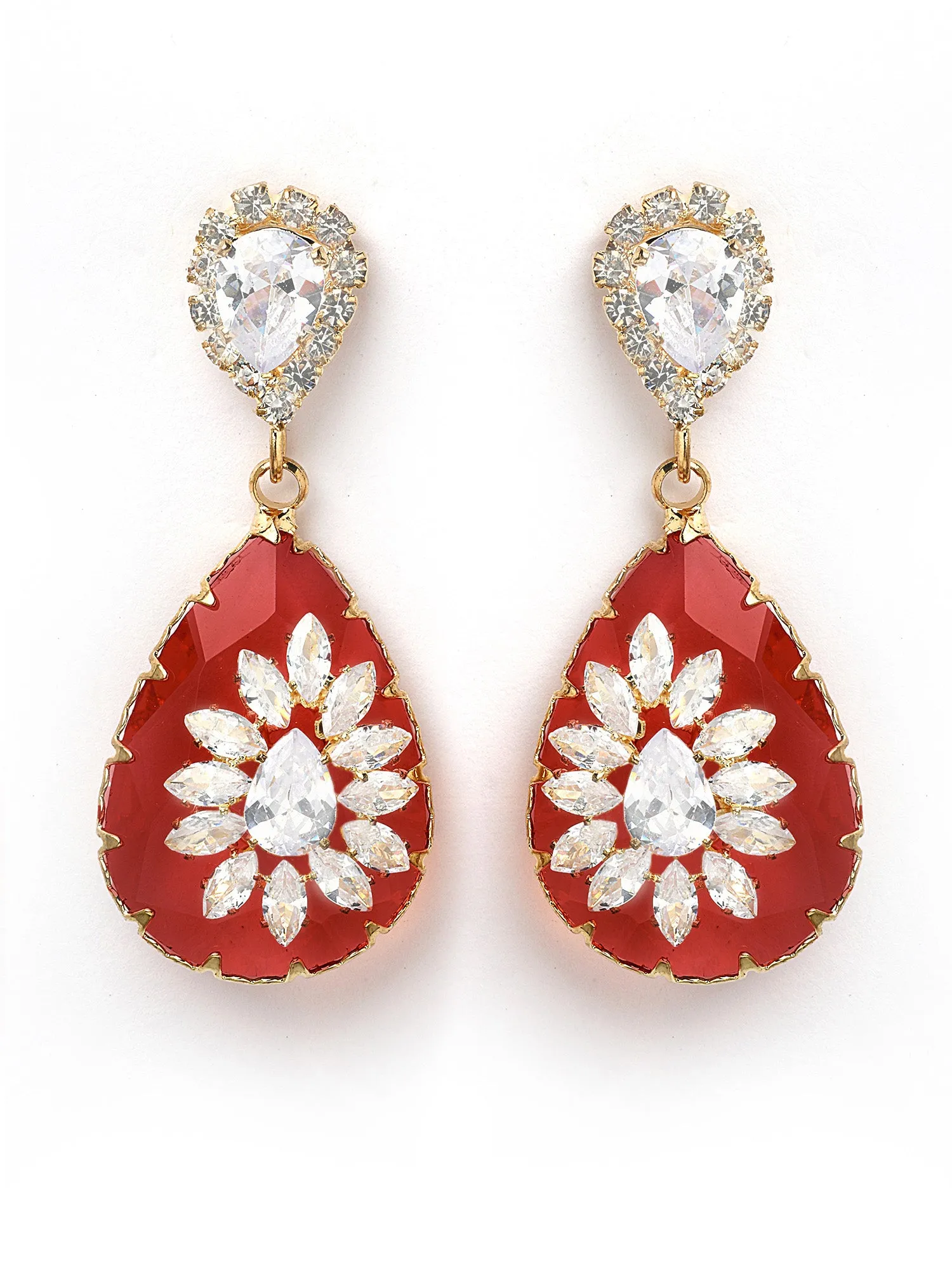 Bohey by KARATCART Gold-Plated Contemporary Red Drop Earrings for Women