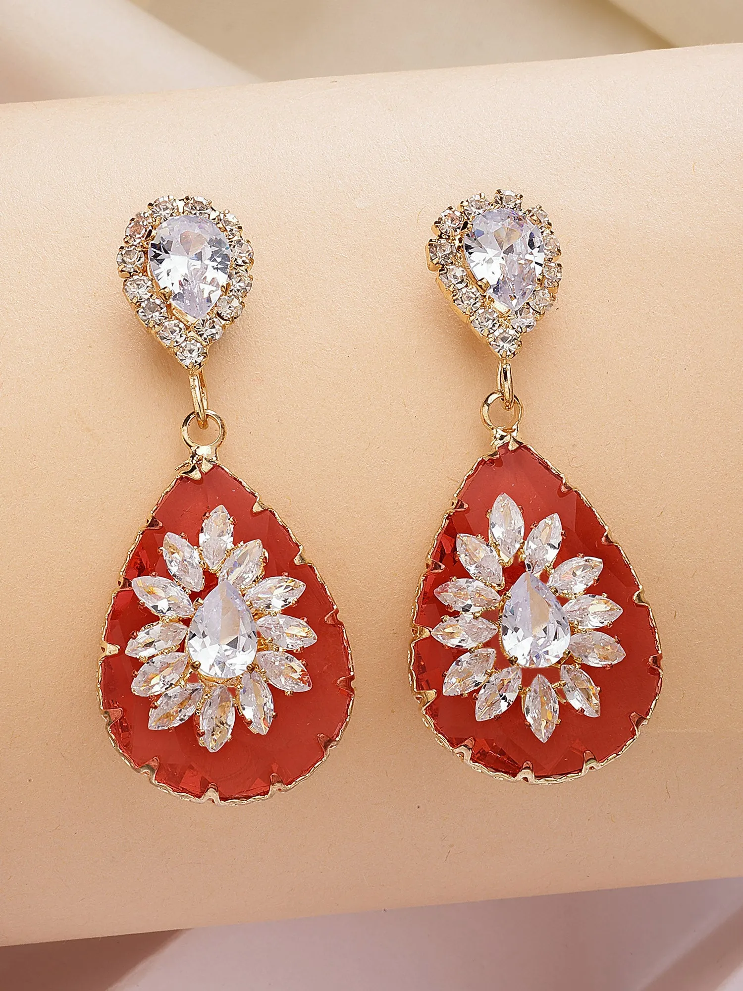 Bohey by KARATCART Gold-Plated Contemporary Red Drop Earrings for Women