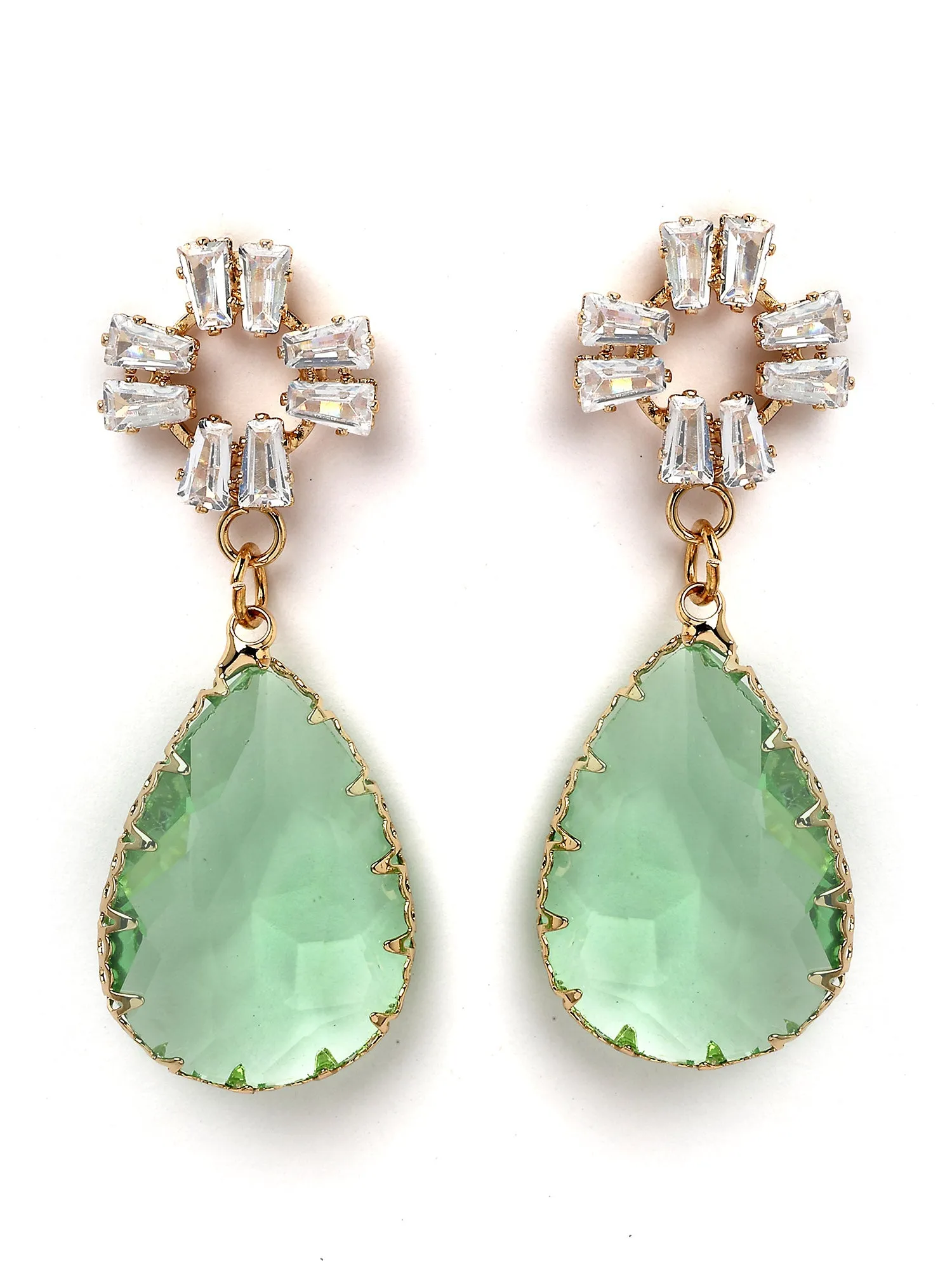 Bohey by KARATCART Gold-Plated Contemporary Sea Green Drop Earrings for Women