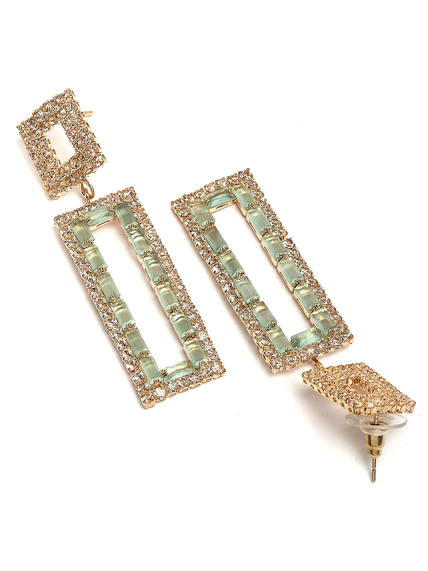 Bohey by KARATCART Gold-Plated Contemporary Sea Green Drop Earrings for Women