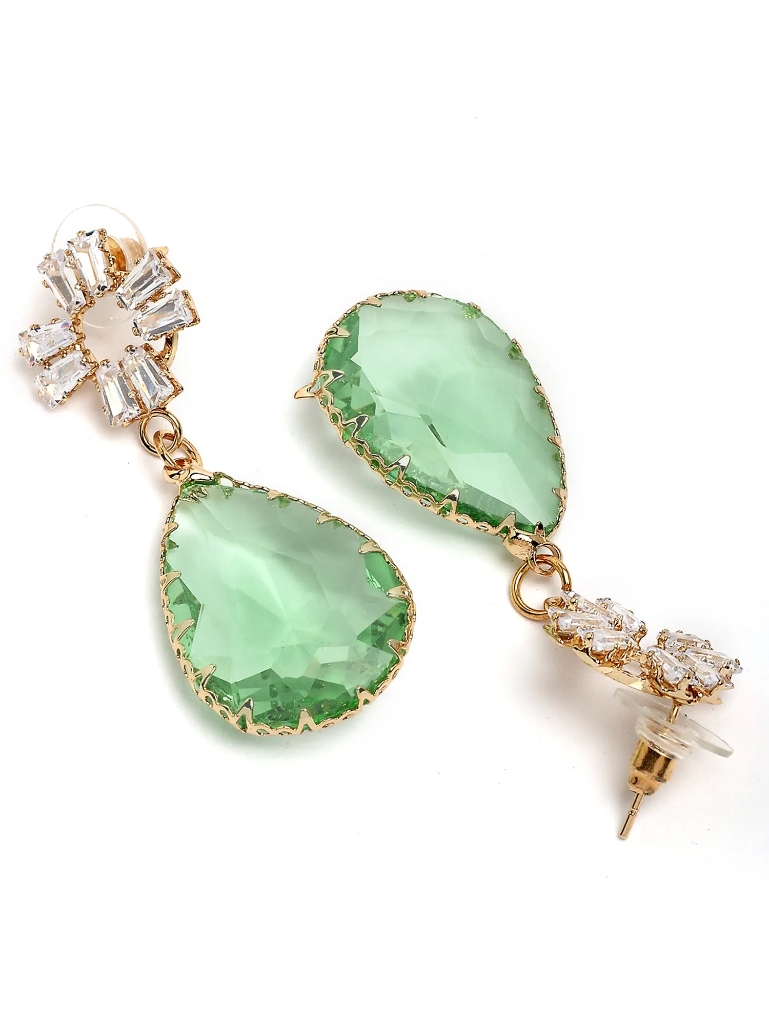 Bohey by KARATCART Gold-Plated Contemporary Sea Green Drop Earrings for Women