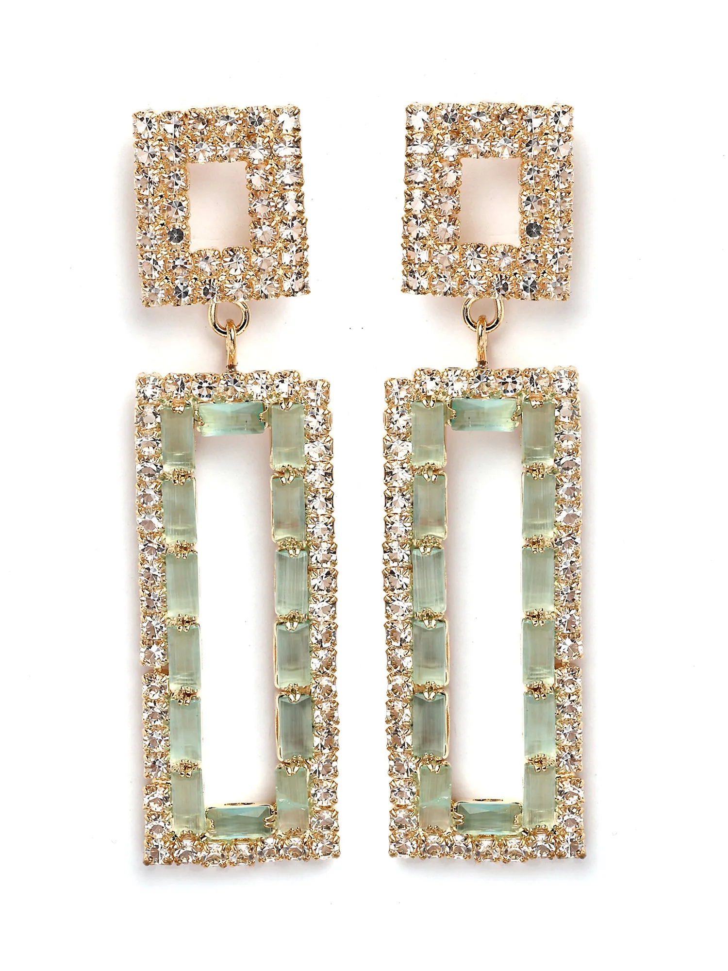 Bohey by KARATCART Gold-Plated Contemporary Sea Green Drop Earrings for Women