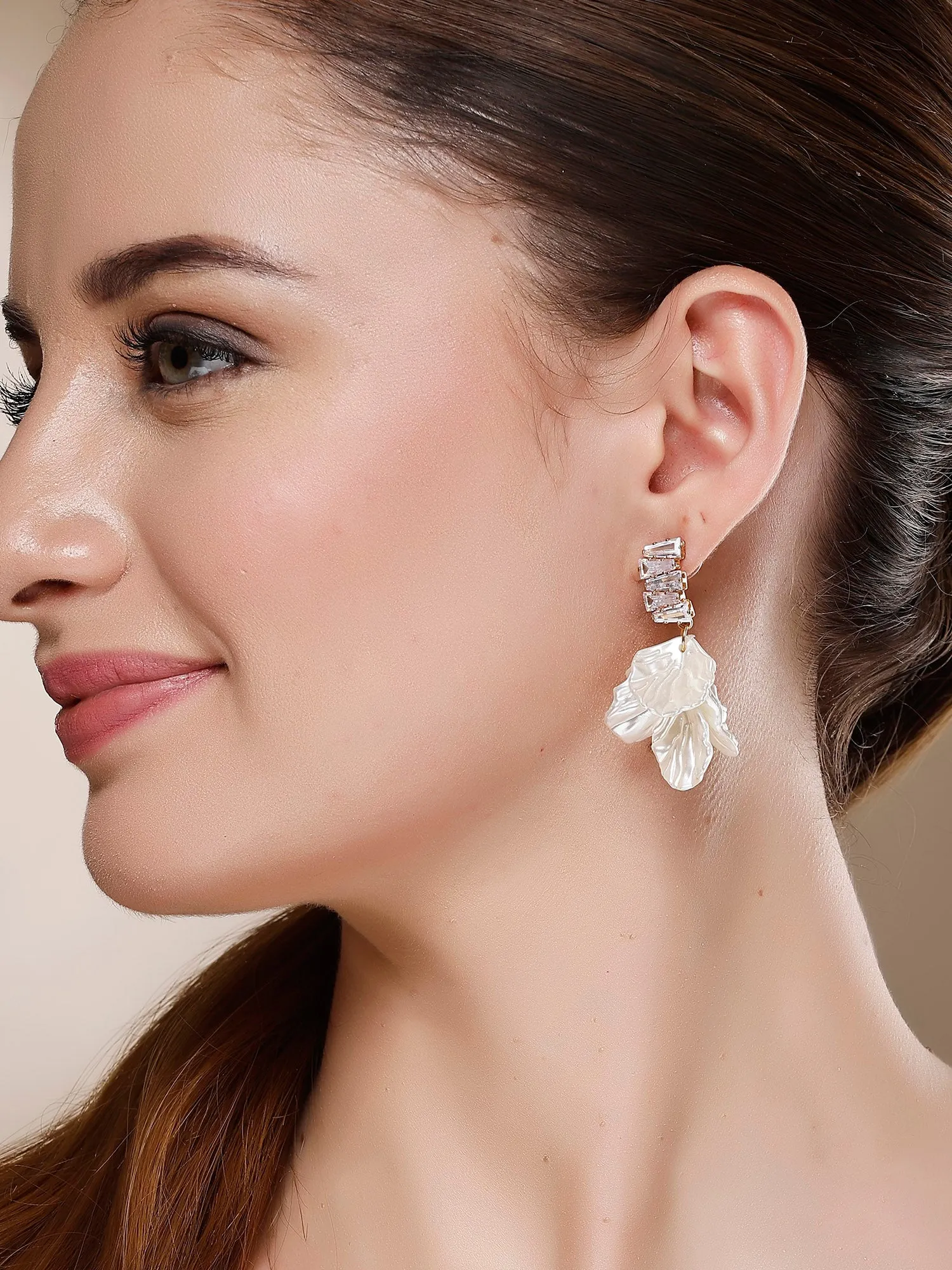 Bohey by KARATCART Gold-Plated Contemporary White Drop Earrings for Women