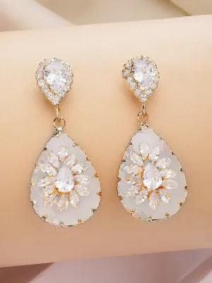 Bohey by KARATCART Gold-Plated Contemporary White Drop Earrings for Women