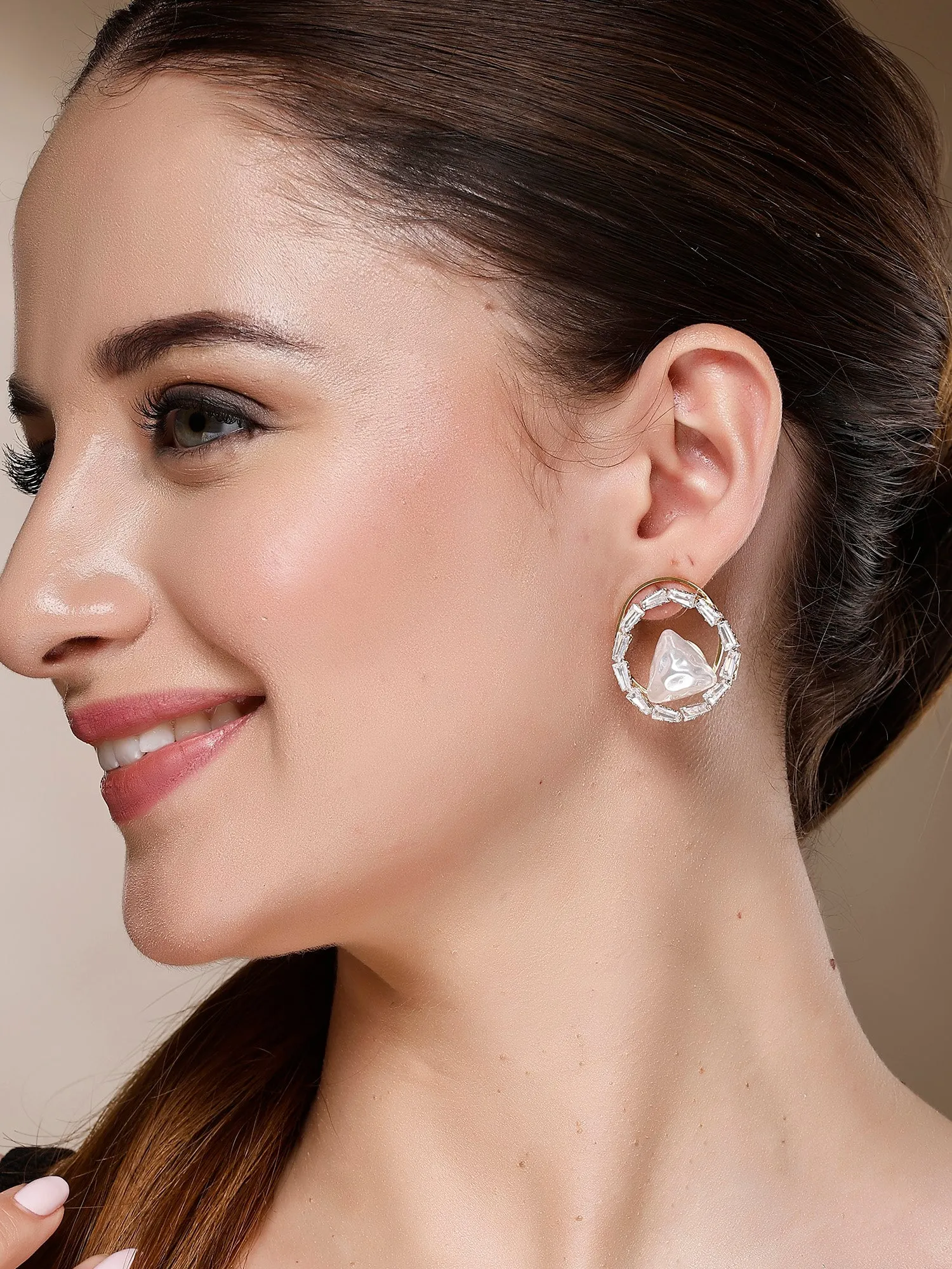 Bohey by KARATCART Gold-Plated Contemporary White Studs for Women