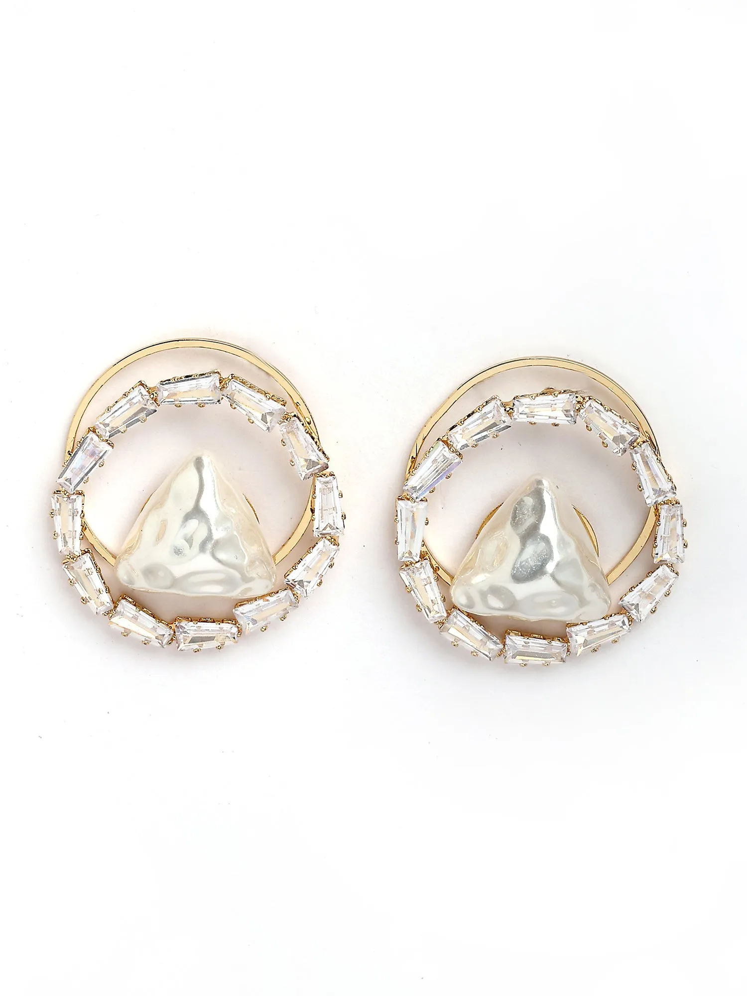 Bohey by KARATCART Gold-Plated Contemporary White Studs for Women