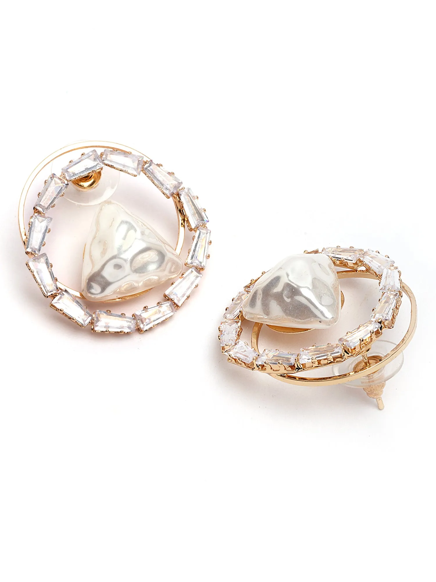 Bohey by KARATCART Gold-Plated Contemporary White Studs for Women