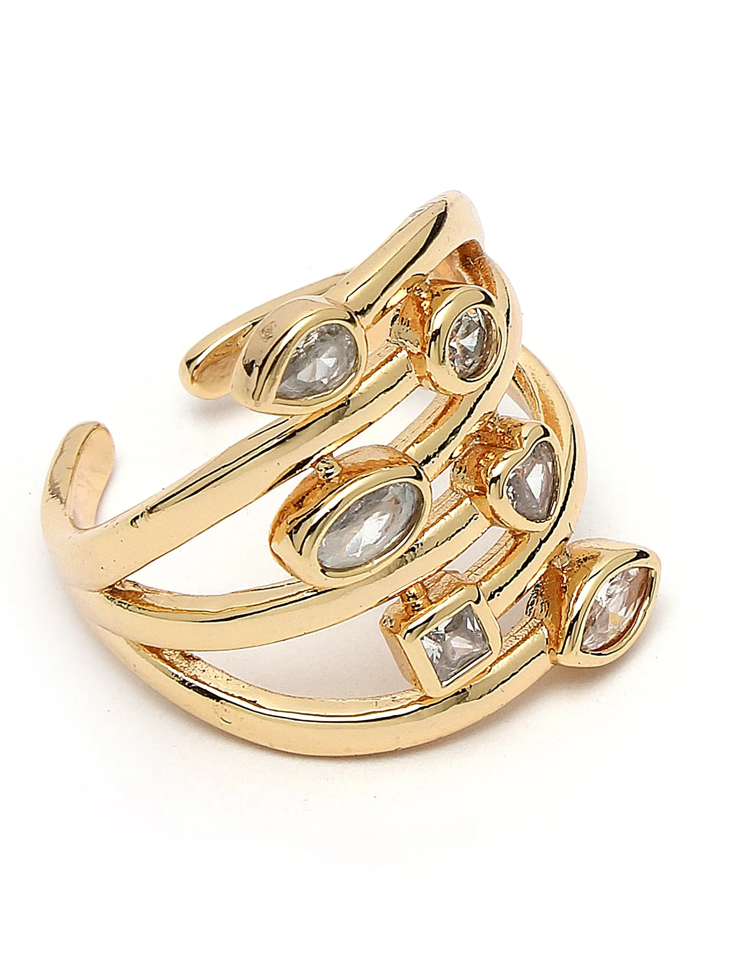 Bohey by KARATCART Gold Plated Cubic Zirconia Studded Women's Ring
