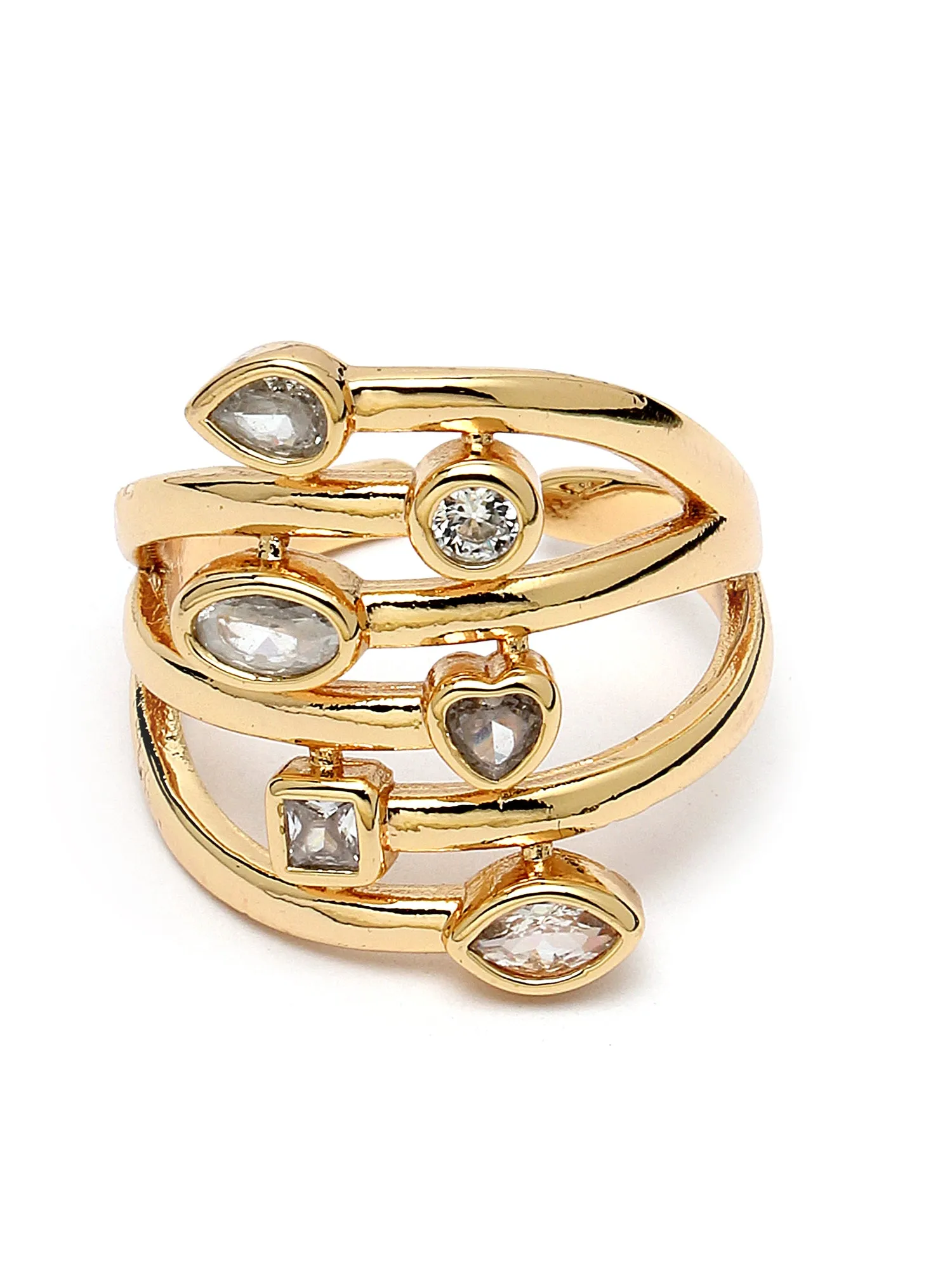 Bohey by KARATCART Gold Plated Cubic Zirconia Studded Women's Ring