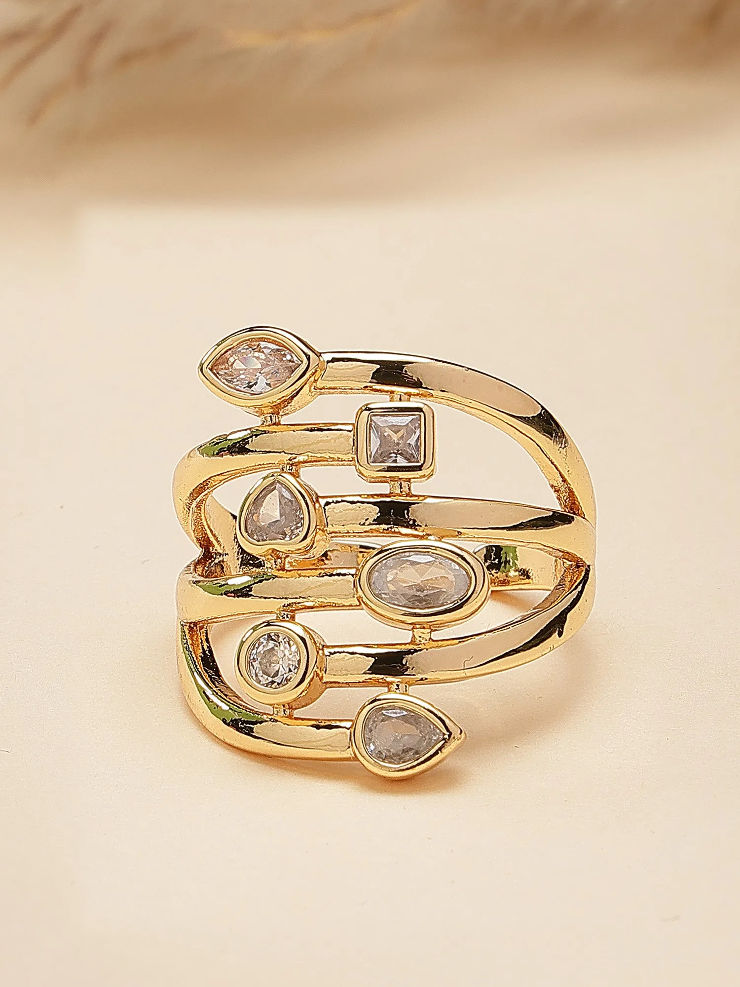 Bohey by KARATCART Gold Plated Cubic Zirconia Studded Women's Ring