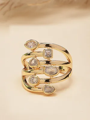Bohey by KARATCART Gold Plated Cubic Zirconia Studded Women's Ring