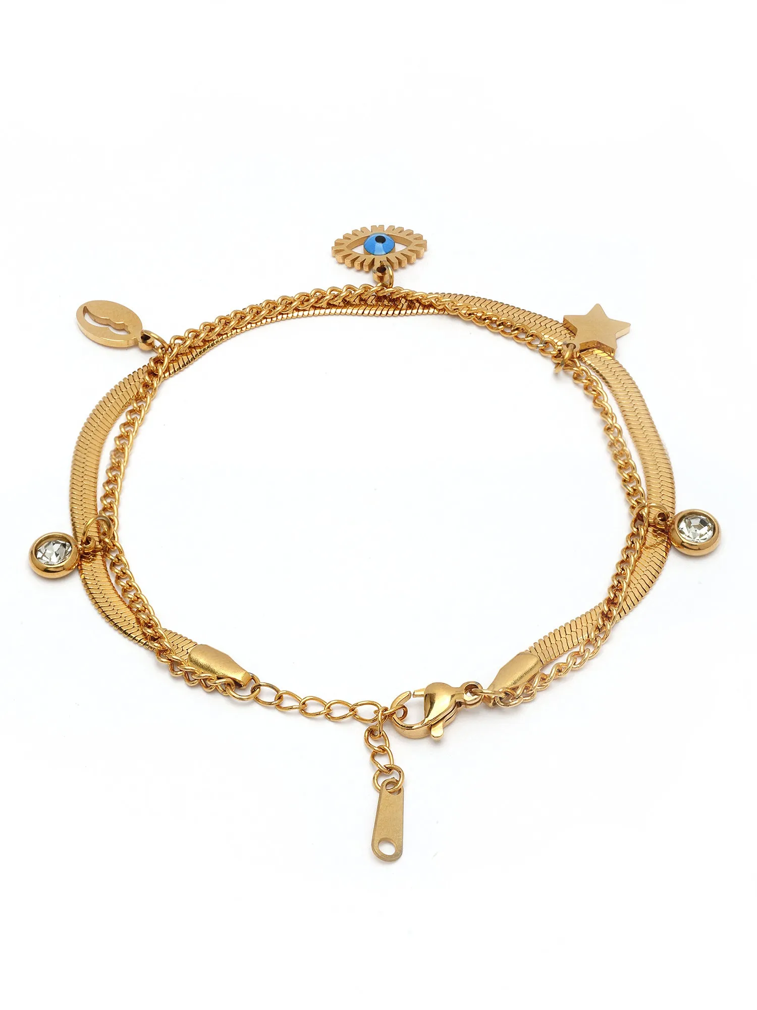 Bohey by KARATCART Gold-Plated Evil Eye Studded Charm Bracelet for Women