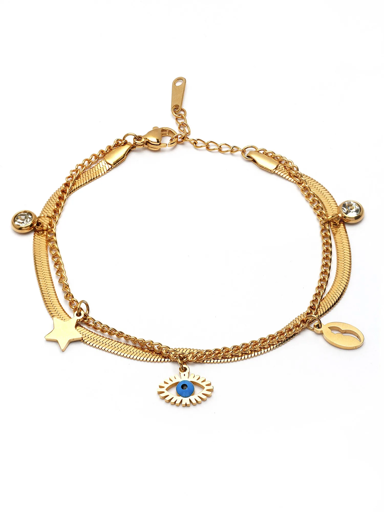 Bohey by KARATCART Gold-Plated Evil Eye Studded Charm Bracelet for Women