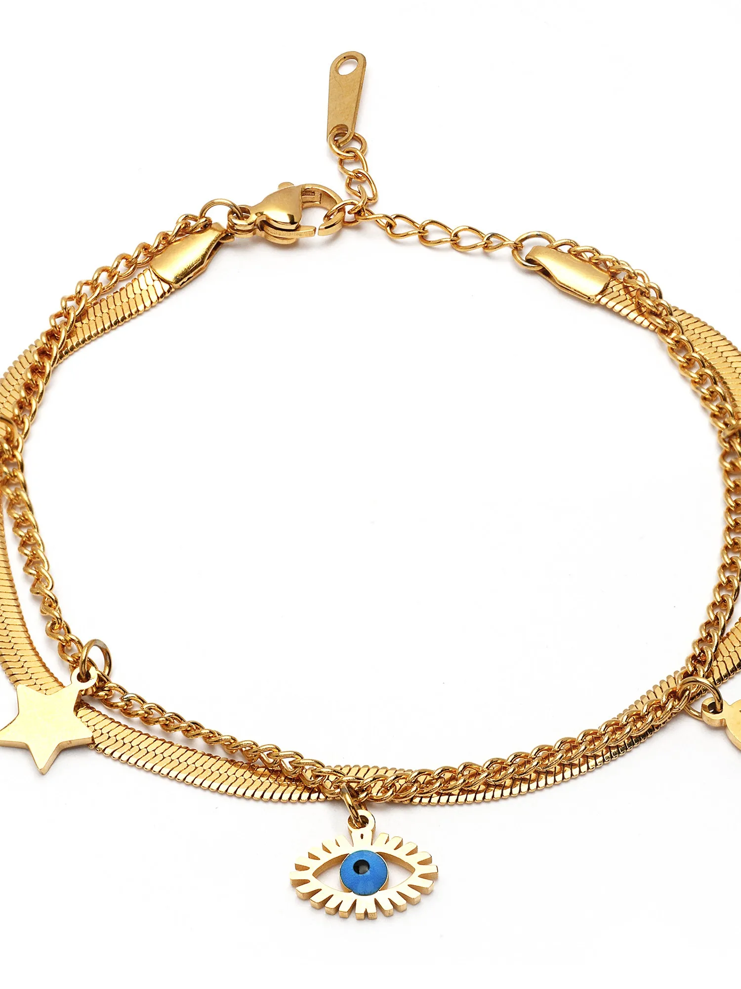 Bohey by KARATCART Gold-Plated Evil Eye Studded Charm Bracelet for Women