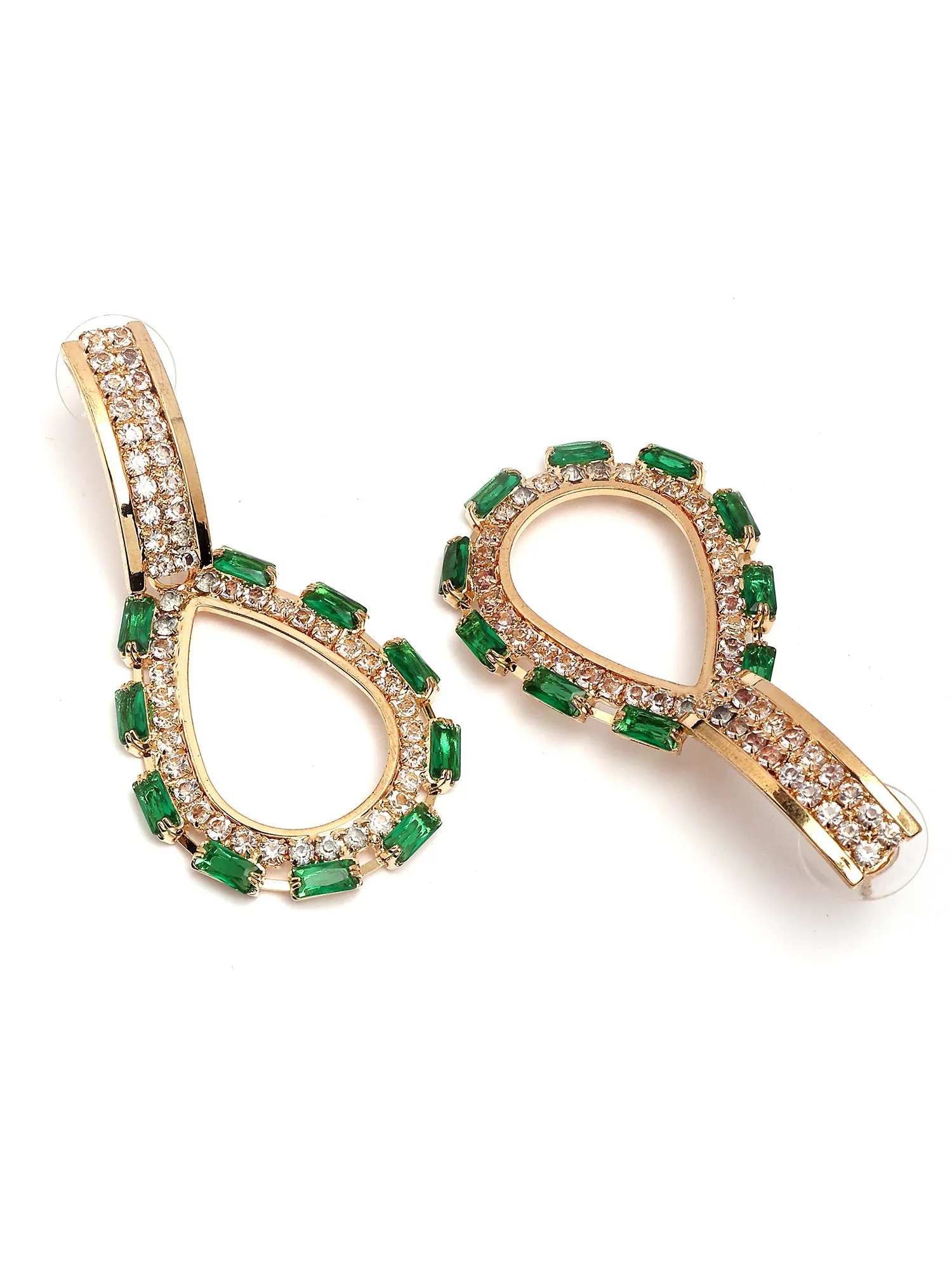 Bohey by KARATCART Gold-Plated Green Cubic Zirconia Studded Drop Earrings for Women