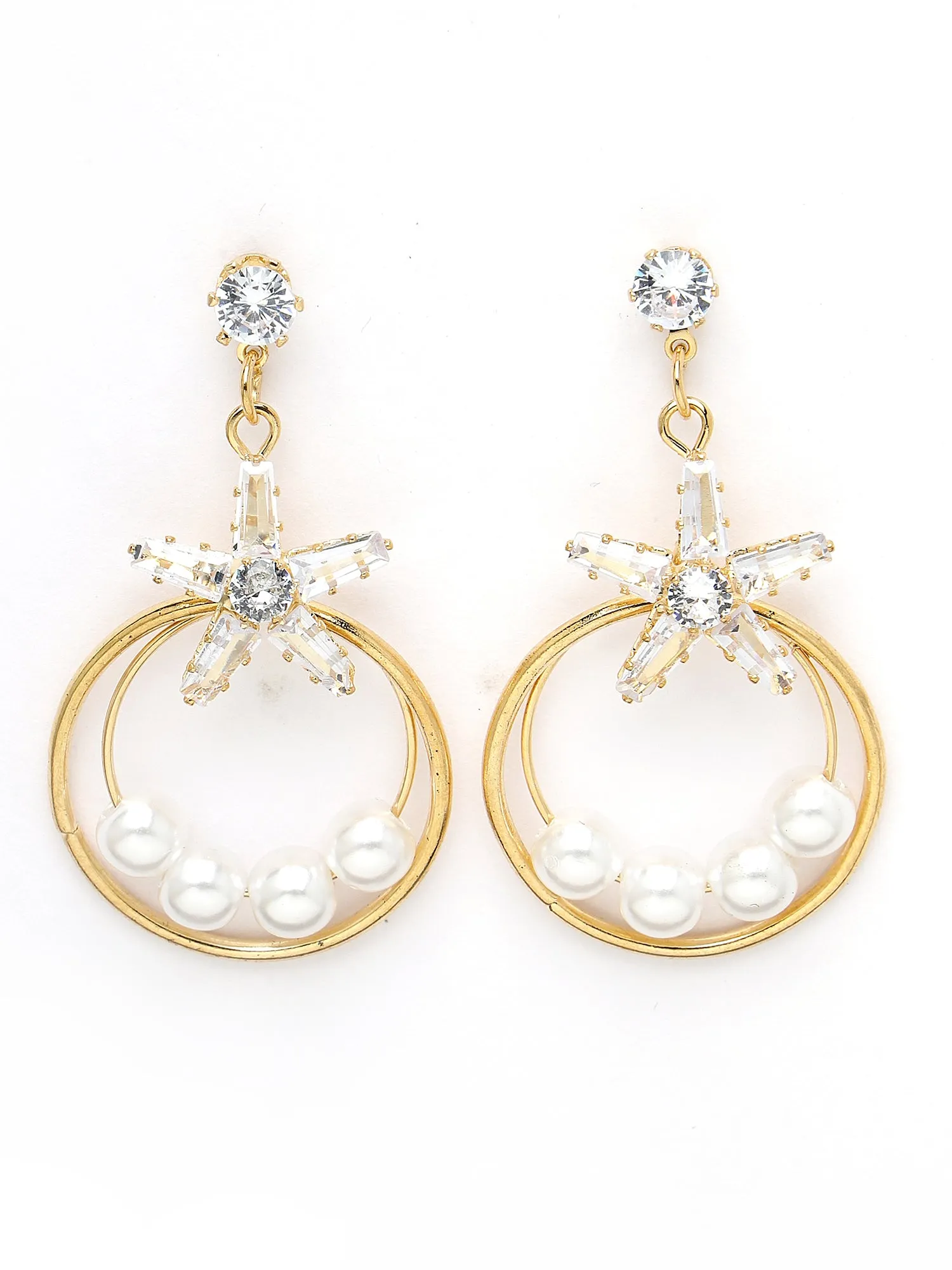 Bohey by KARATCART Gold Plated Pearl and Cubic Zirconia Drop Earrings for Women