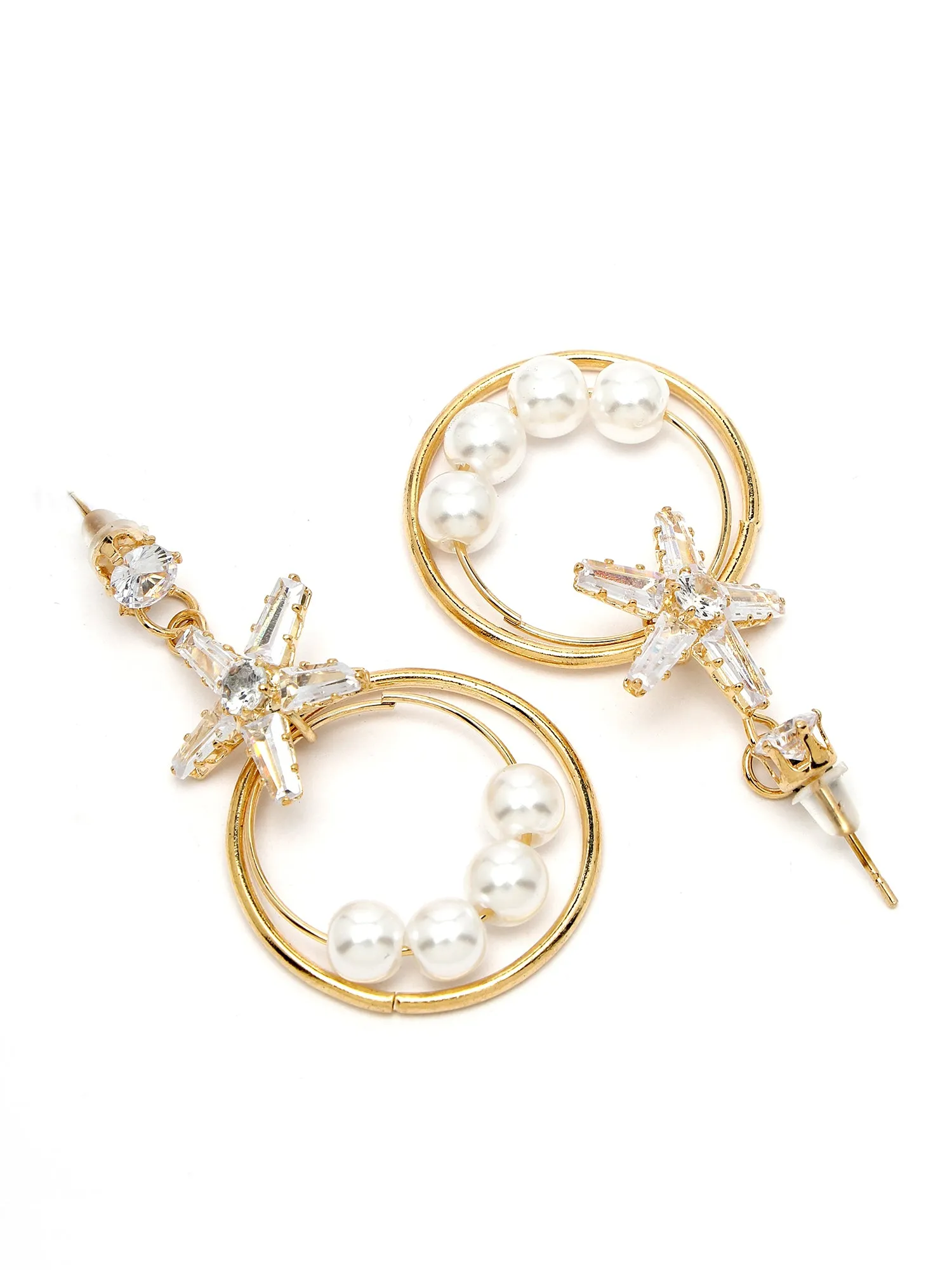 Bohey by KARATCART Gold Plated Pearl and Cubic Zirconia Drop Earrings for Women