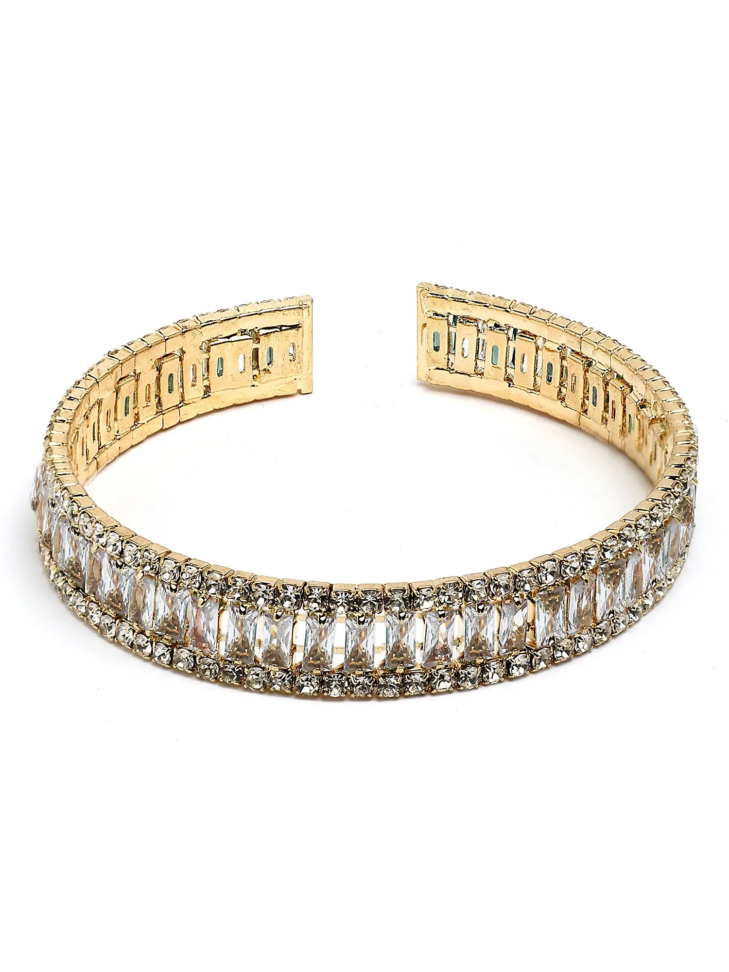 Bohey by KARATCART Gold-Plated White Cubic Zirconia Studded Cuff Bracelet for Women