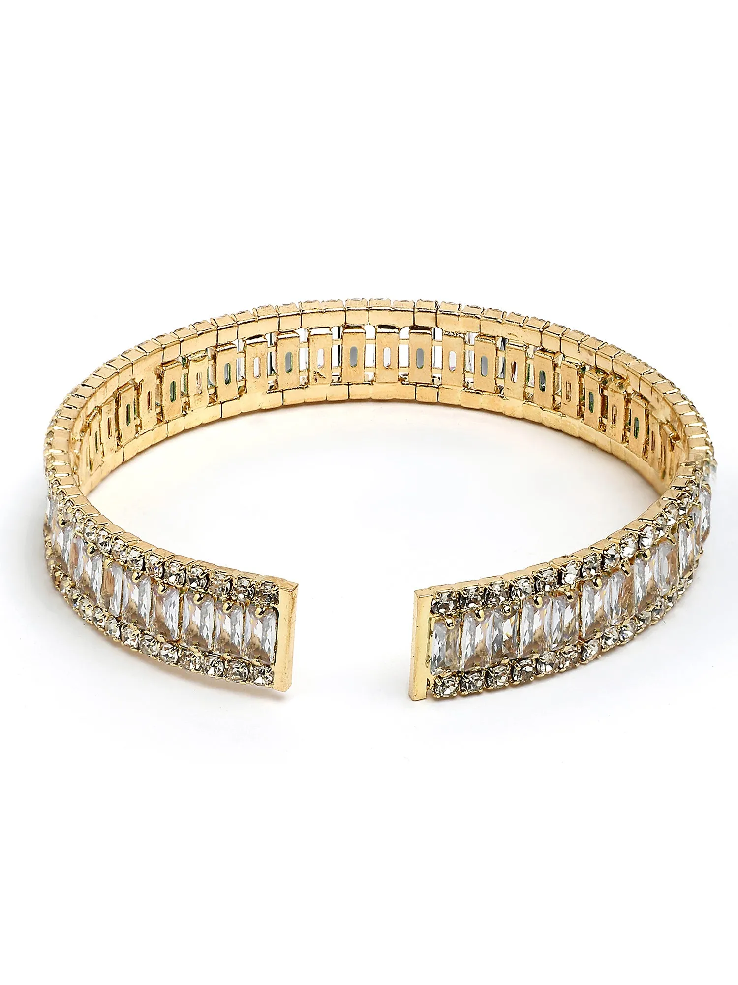 Bohey by KARATCART Gold-Plated White Cubic Zirconia Studded Cuff Bracelet for Women