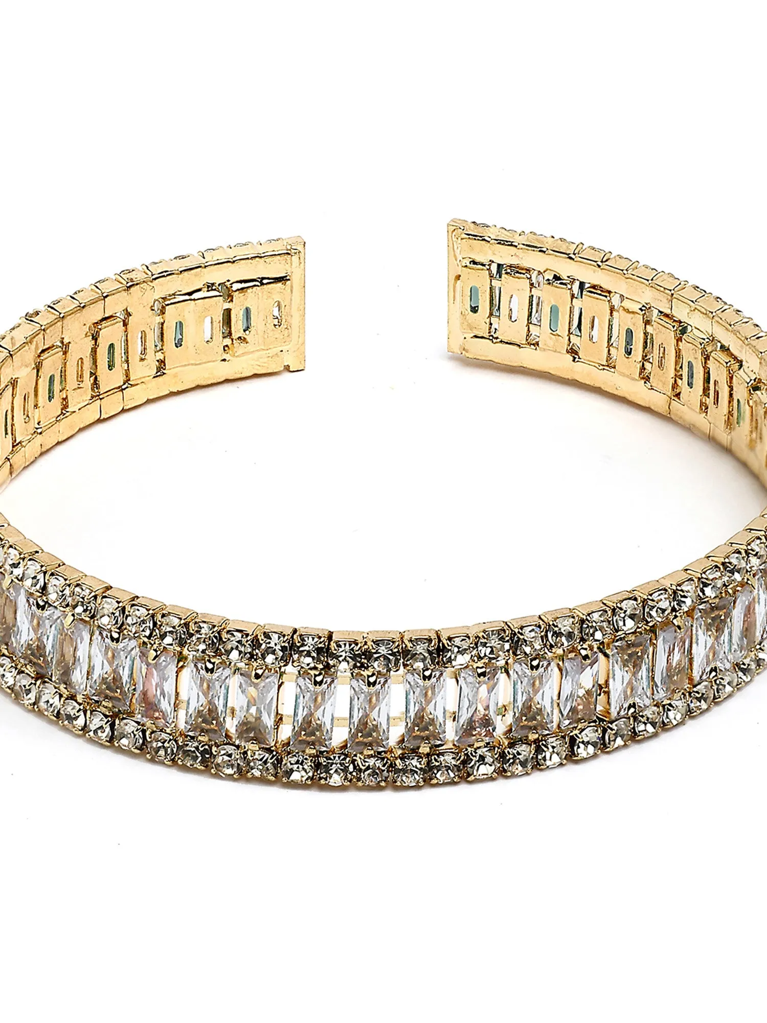 Bohey by KARATCART Gold-Plated White Cubic Zirconia Studded Cuff Bracelet for Women