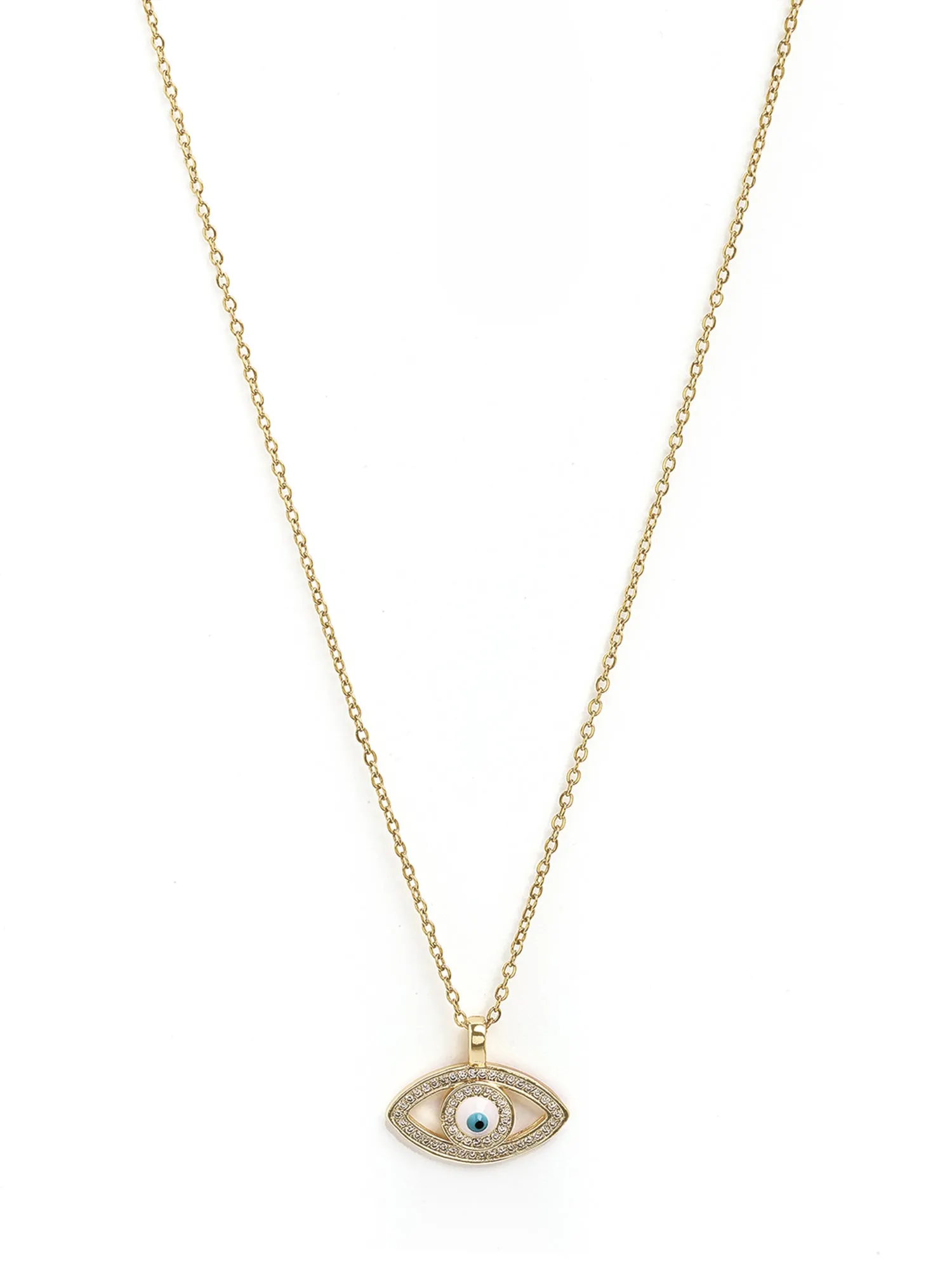Bohey by KARATCART Gold-Plated White Cubic Zirconia Studded Evil Eye Pendant for Women