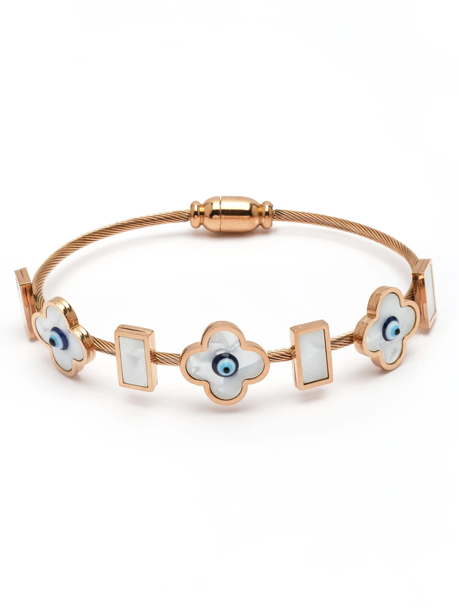 Bohey by KARATCART Rose Gold-Plated White Floral Design Bracelet for Women
