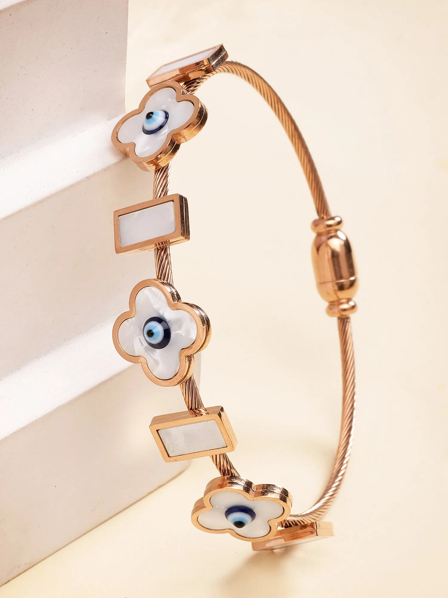 Bohey by KARATCART Rose Gold-Plated White Floral Design Bracelet for Women