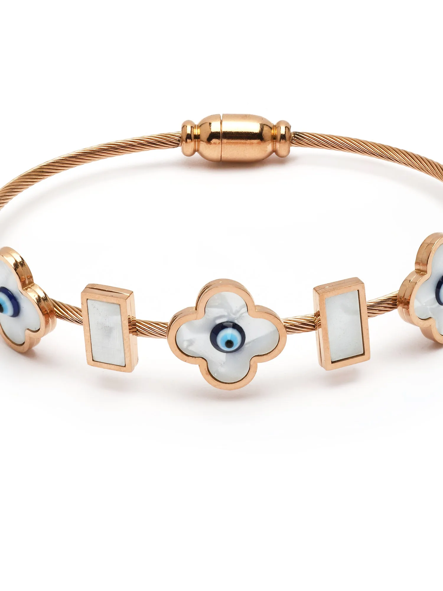 Bohey by KARATCART Rose Gold-Plated White Floral Design Bracelet for Women
