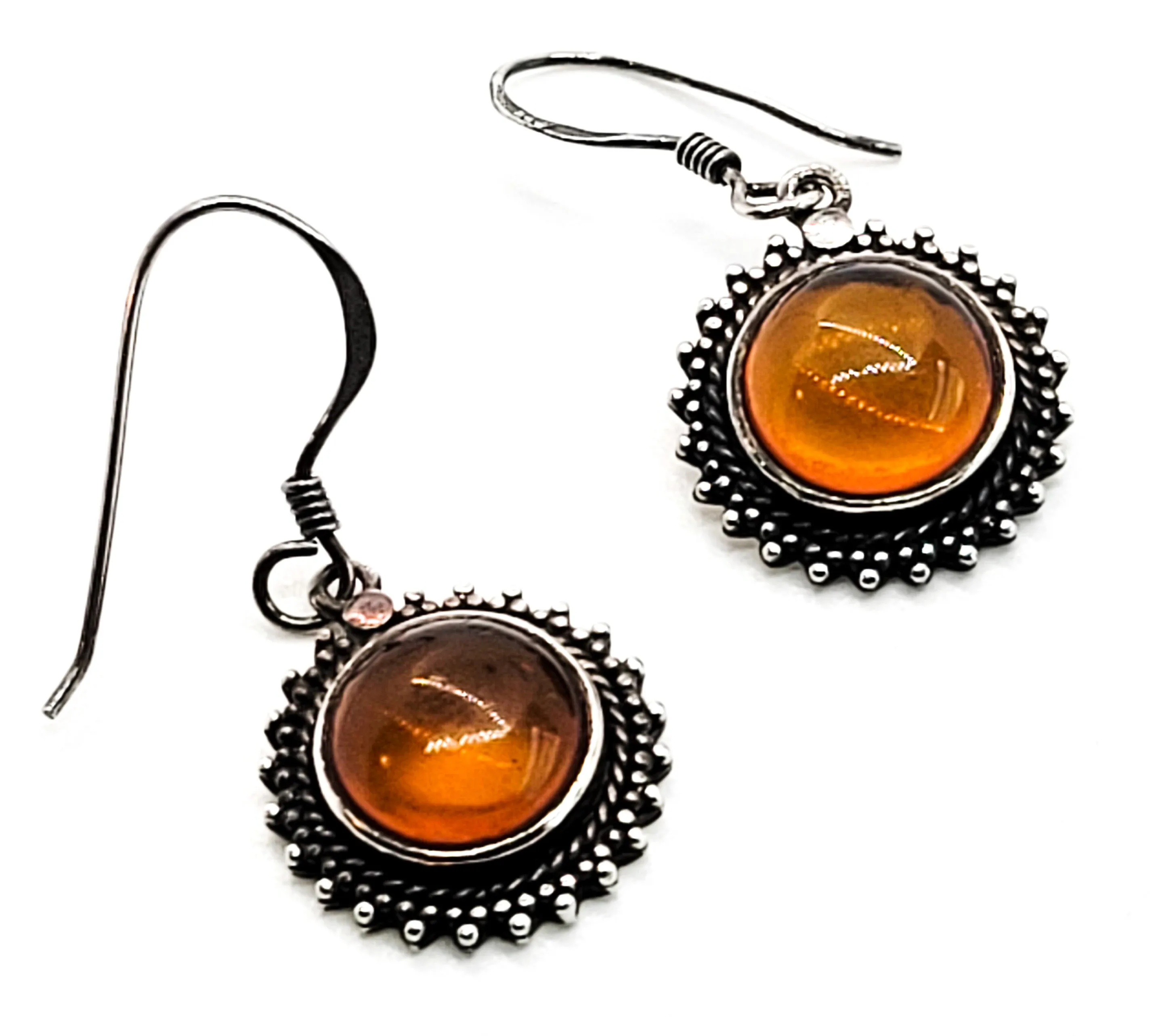 Boma vintage sterling silver Round Baltic amber tribal drop earrings