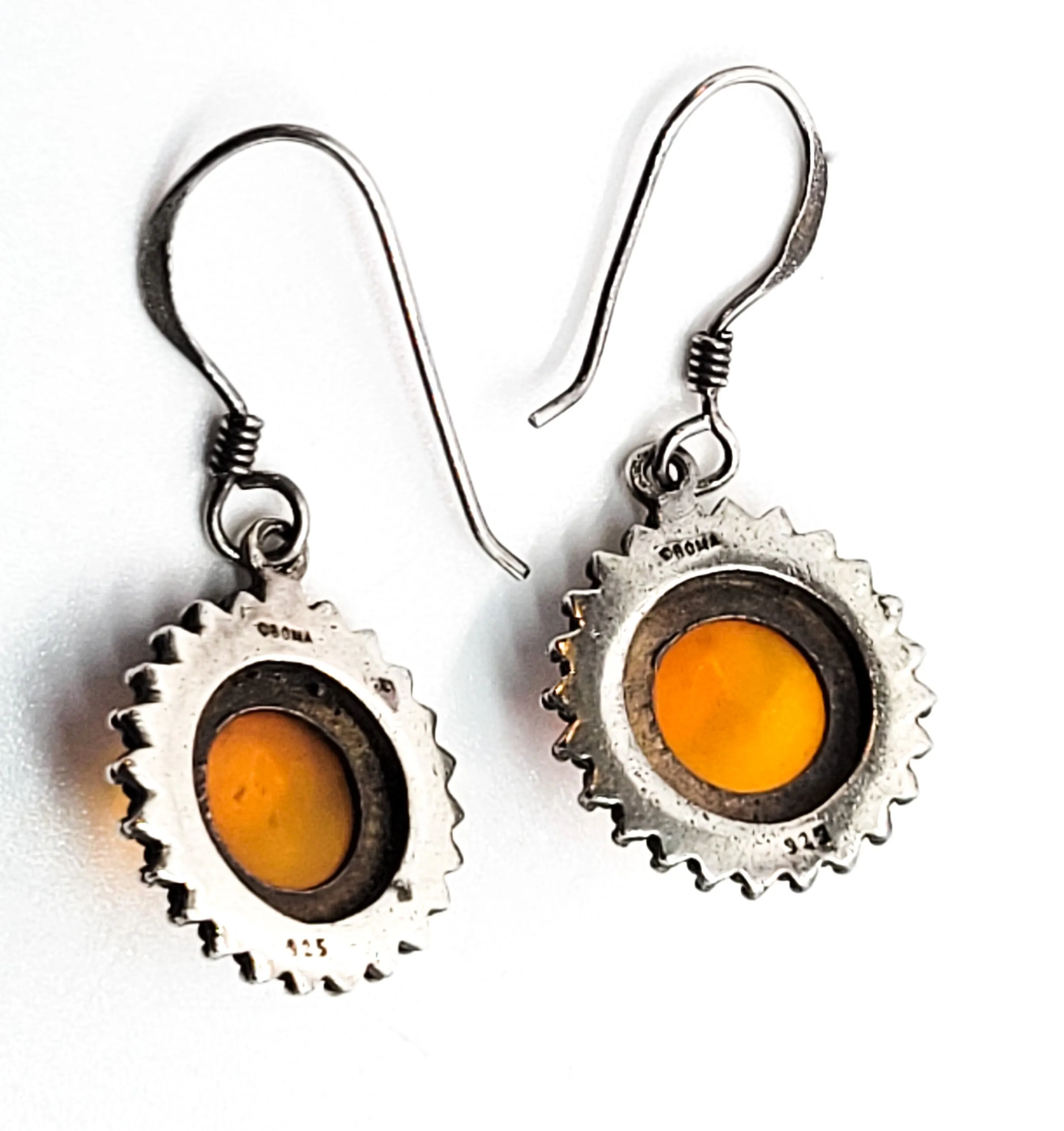 Boma vintage sterling silver Round Baltic amber tribal drop earrings