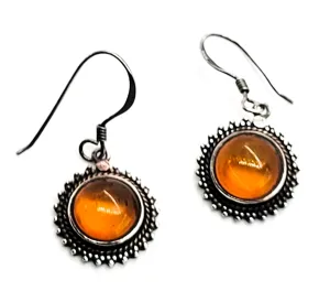 Boma vintage sterling silver Round Baltic amber tribal drop earrings