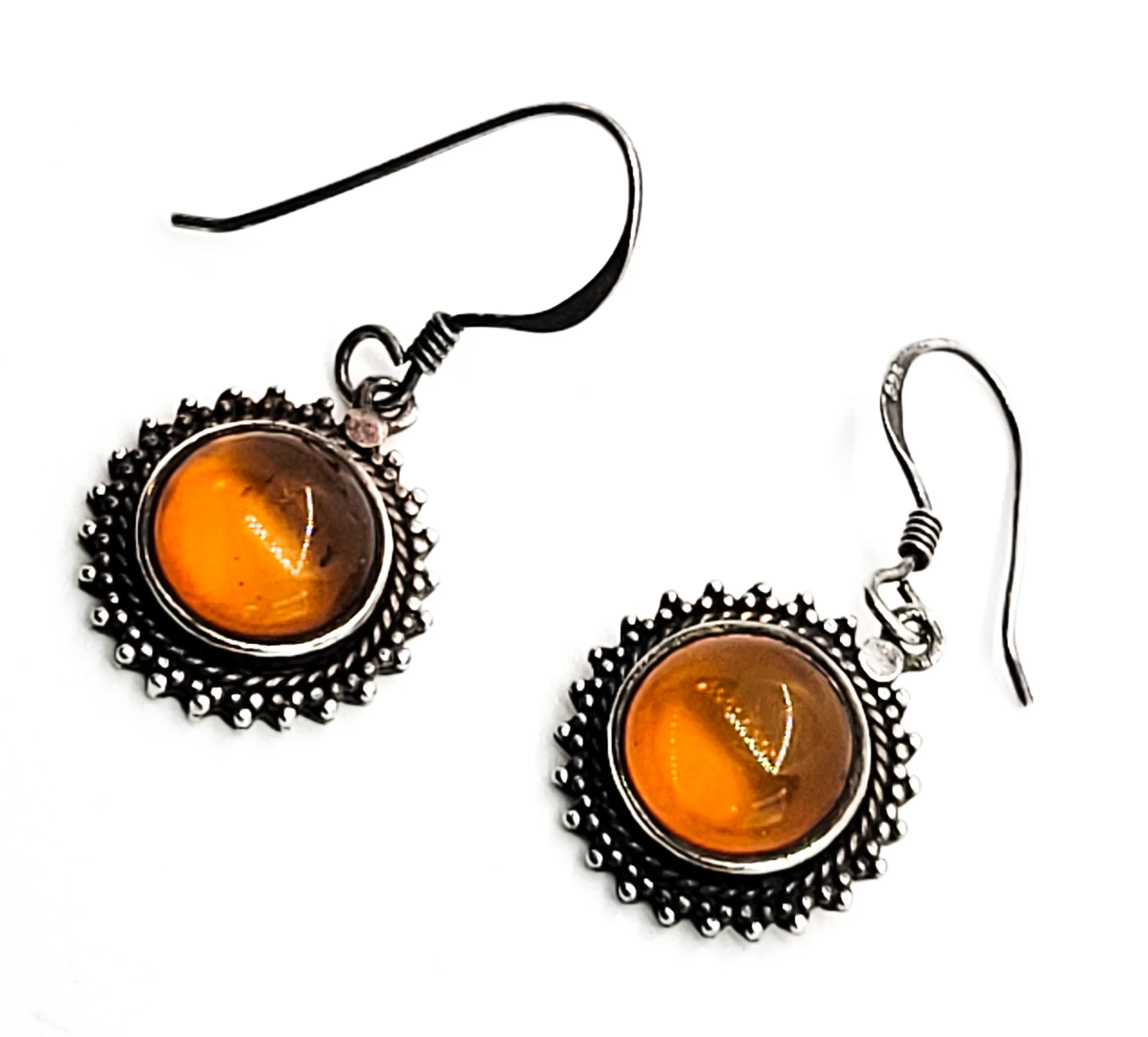 Boma vintage sterling silver Round Baltic amber tribal drop earrings