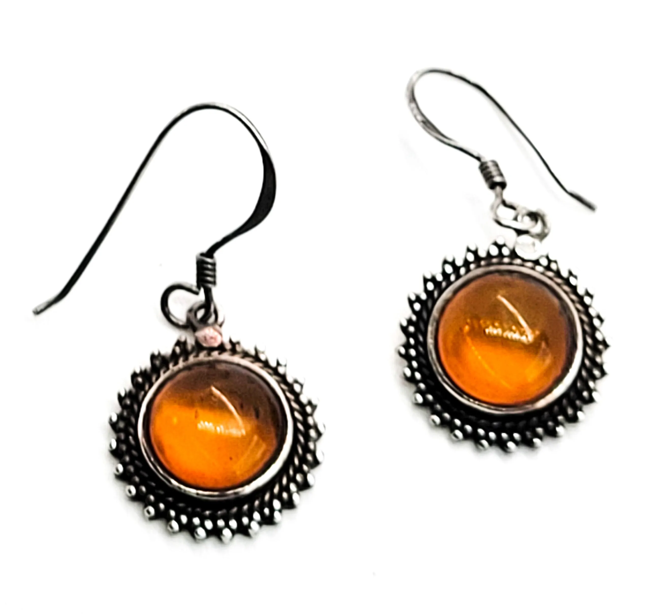 Boma vintage sterling silver Round Baltic amber tribal drop earrings