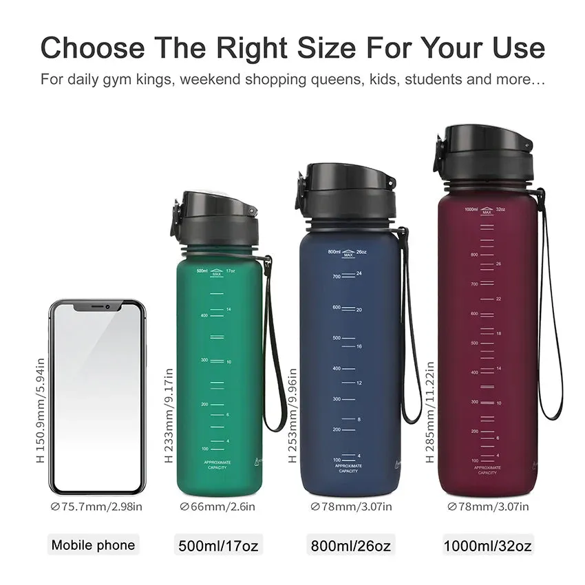 BPA-Free Sports Water Bottle Set - Portable Leak-proof Shaker Bottles in 500ml, 800ml, and 1000ml Sizes for Tour Gym