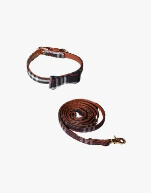 Branded Plaid Dog Collar with Matching Leash in Black Plaid