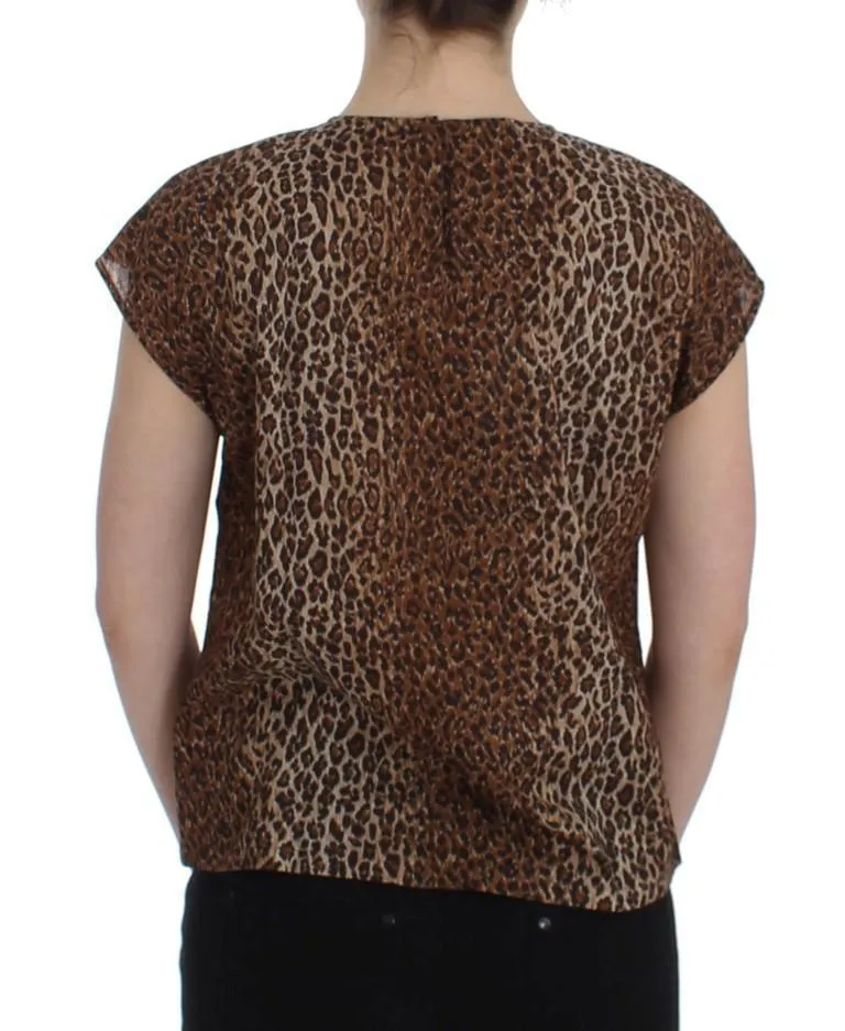 Brown leopard print cotton blouse