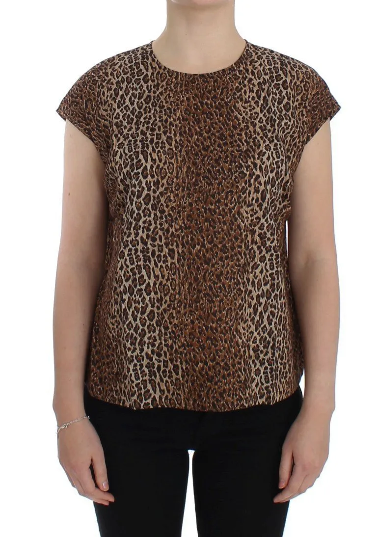 Brown leopard print cotton blouse
