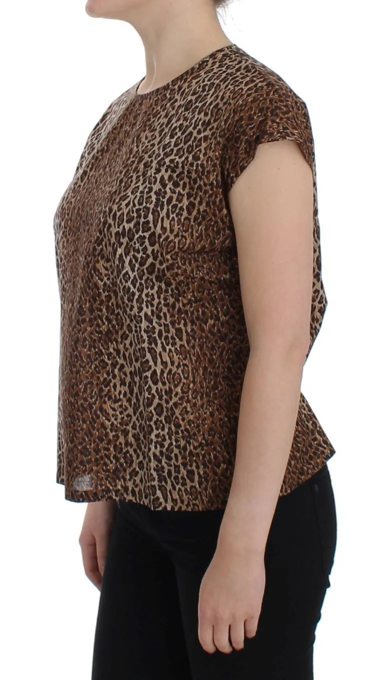 Brown leopard print cotton blouse