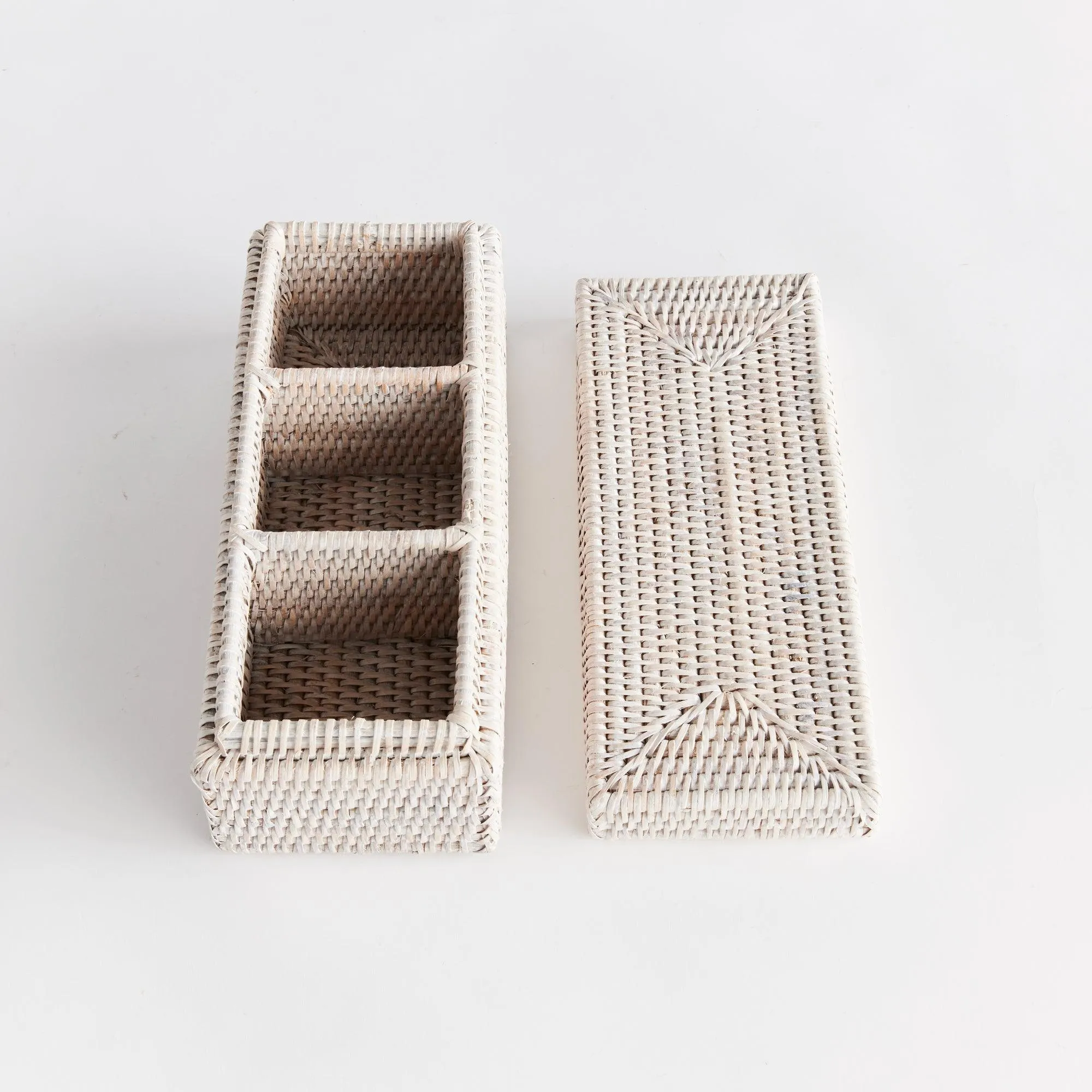 Burma Rattan 3 Compartment Lidded Box