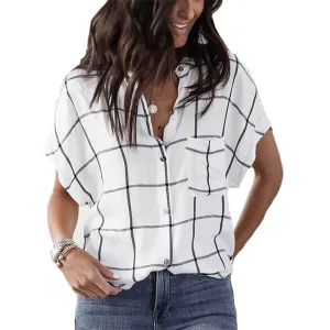 Business Short Sleeve Plaid Blouse