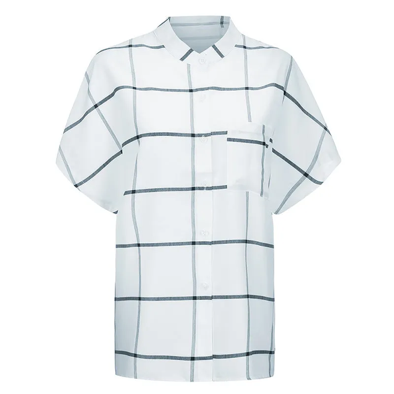 Business Short Sleeve Plaid Blouse